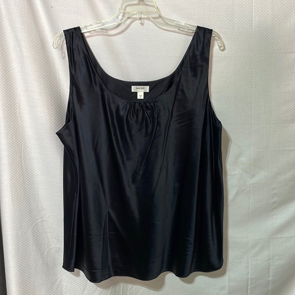 Kate Hill 22w black silk spandex stretch tank scoop neck w/gathers euc